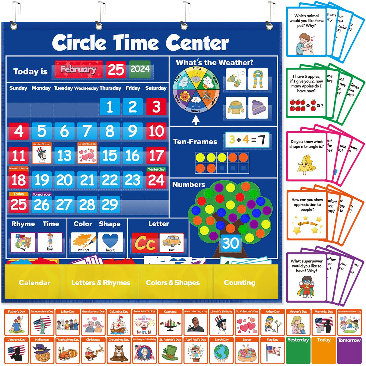 Circle Time Pocket Chart Calendar with Shapes Colors and Numbers