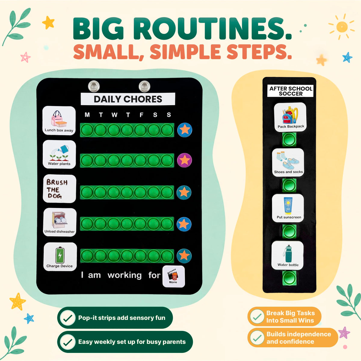 Kids Magnetic Visual Schedule and Chore Chart with 100 Picture Cards