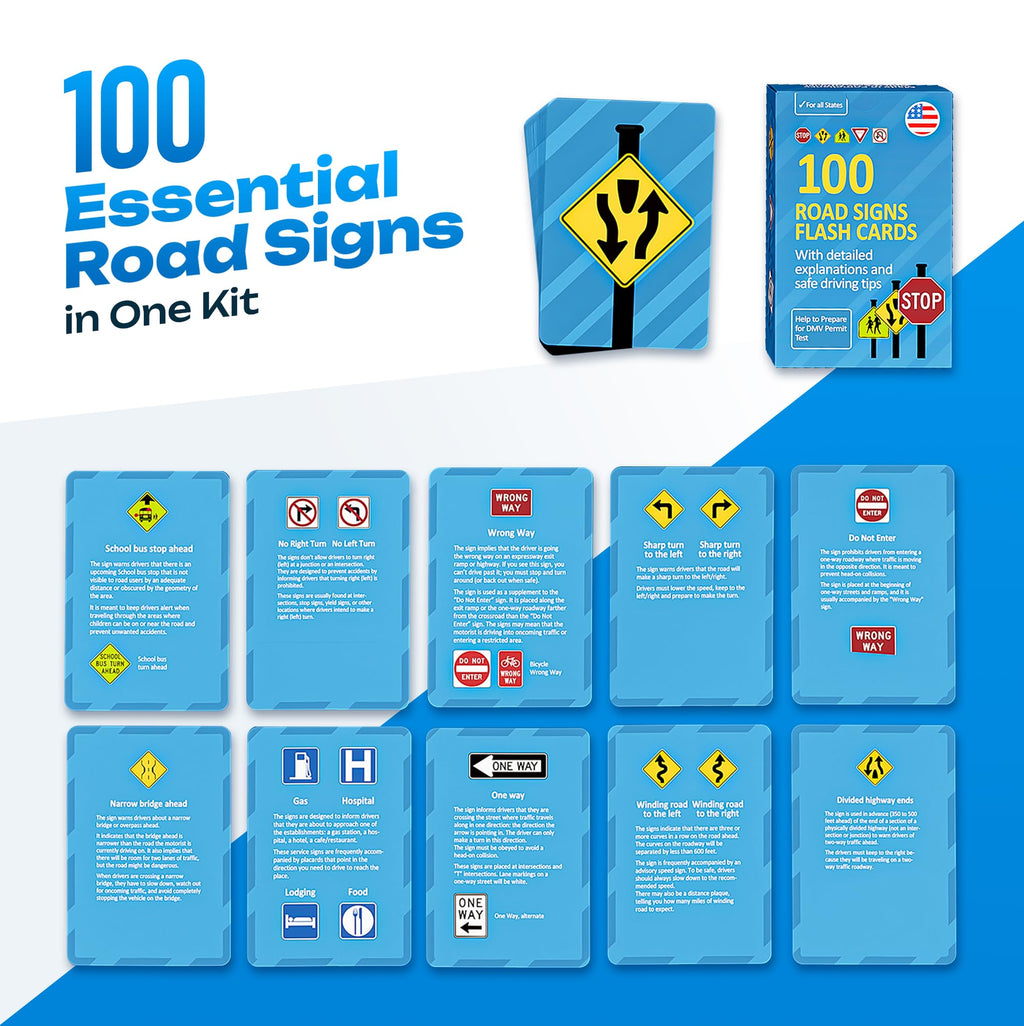 Road Signs Flash Cards with Driving Tips and Explanations