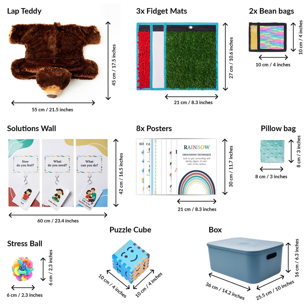 Calm Down Corner Kit with Plush Sensory Toys and Posters