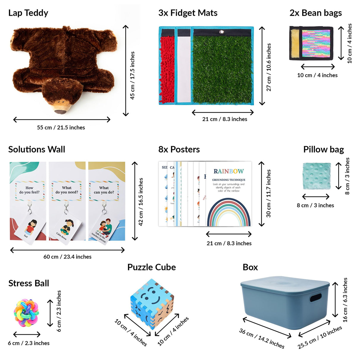 Calm Down Corner Kit with Plush Sensory Toys and Posters