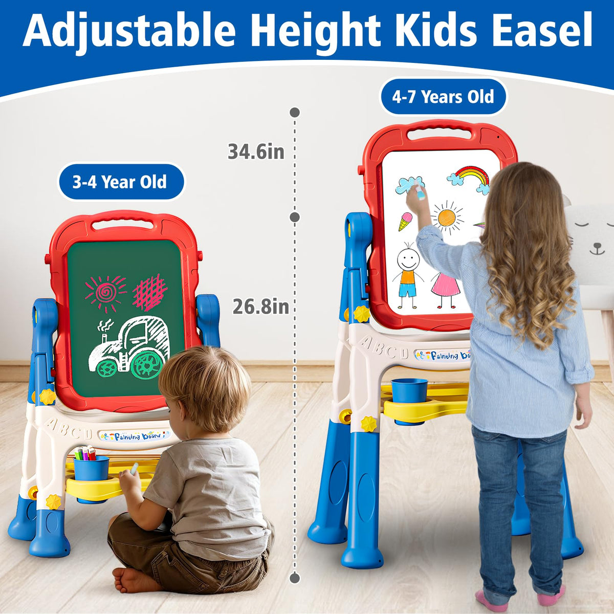 Adjustable Kids Easel with Magnetic Whiteboard and Chalkboard