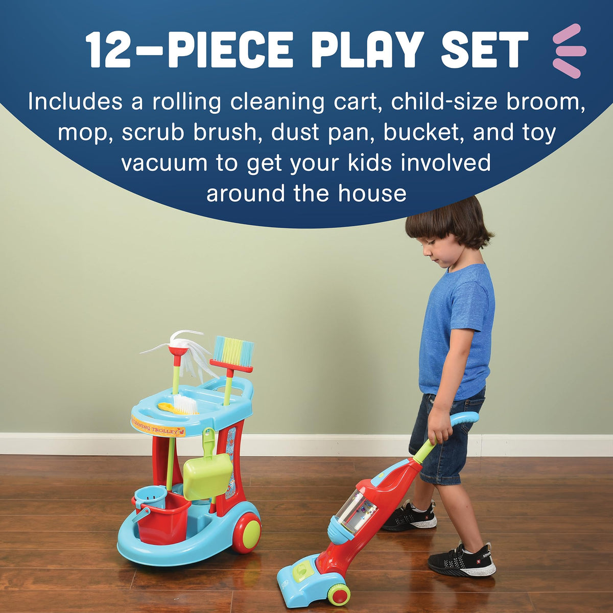 12 Piece Kids Cleaning Set with Toy Vacuum Broom and Mop