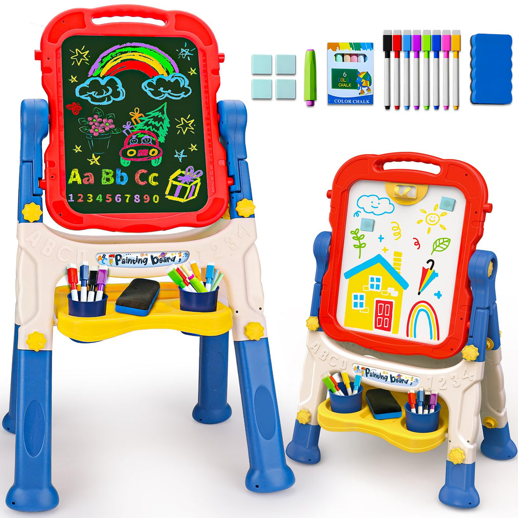 Adjustable Kids Easel with Magnetic Whiteboard and Chalkboard