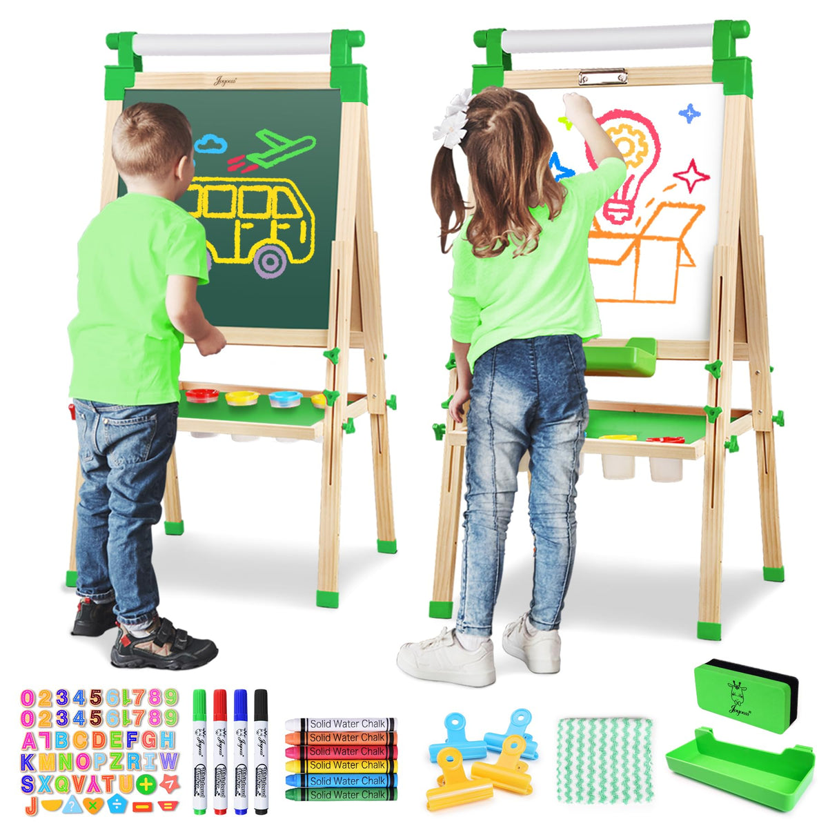 Adjustable Wooden Art Easel with Paper Roll and Drawing Board