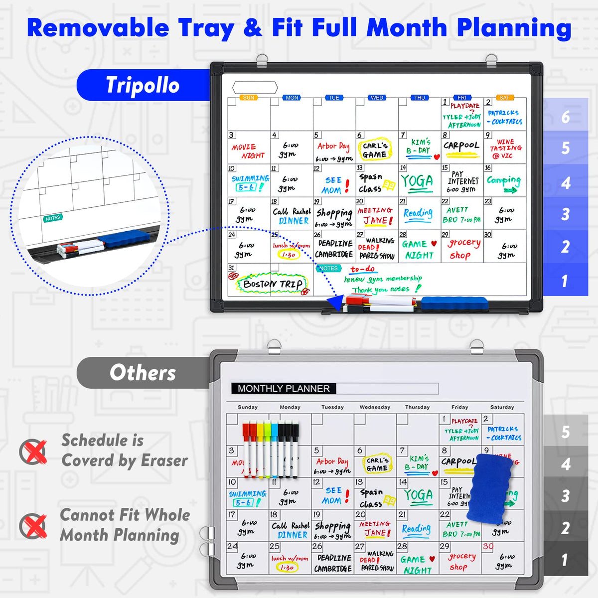Magnetic Dry Erase Calendar Whiteboard with Aluminum Frame
