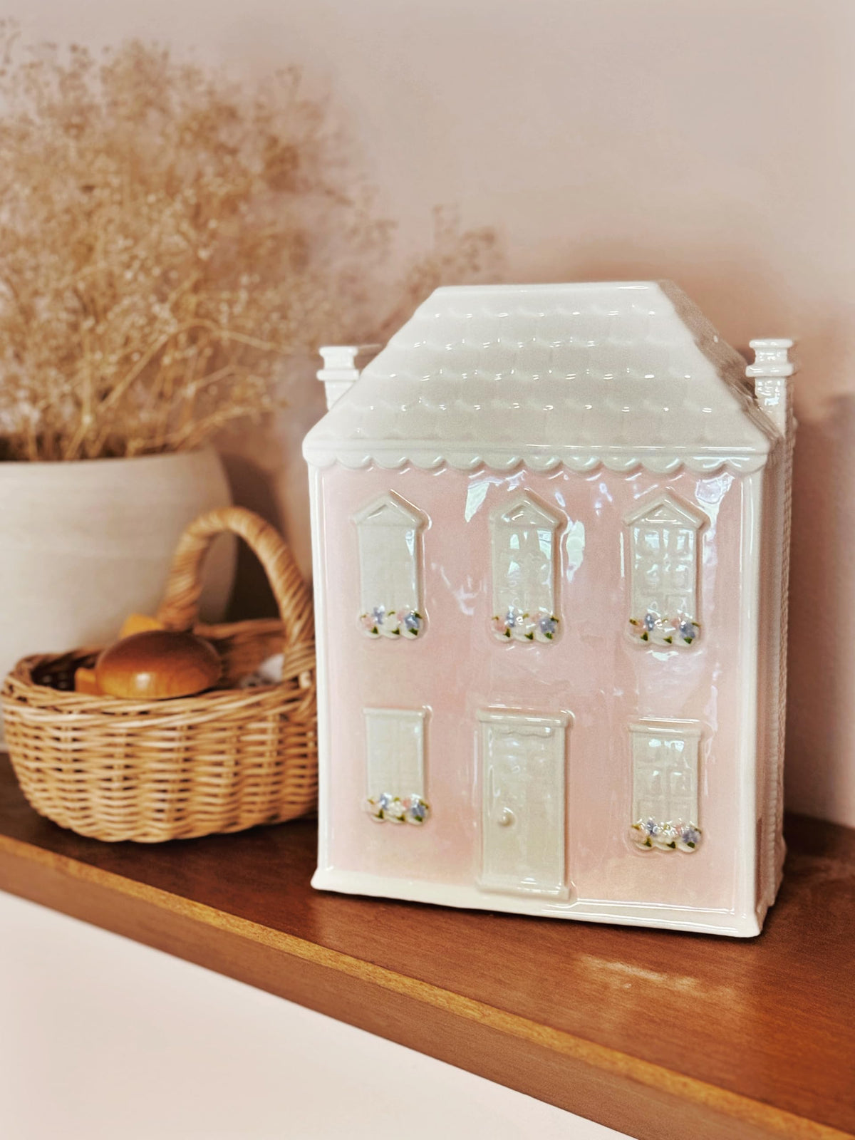 Pink Dollhouse Ceramic Savings Bank for Girls and Kids