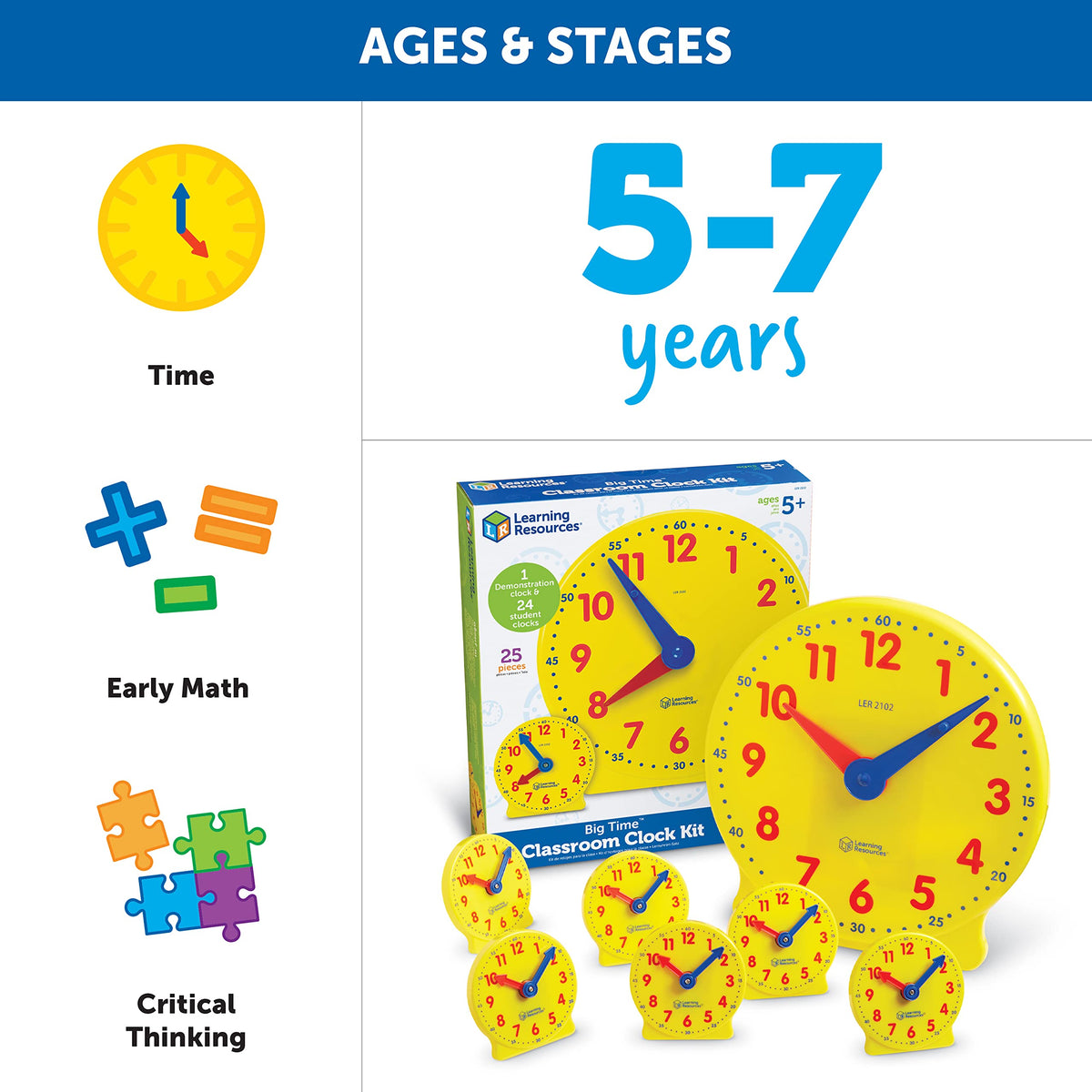 Classroom Clock Learning Kit for Teaching Time to Kids