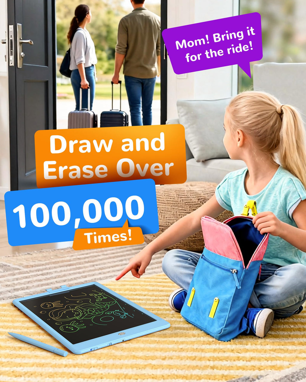 LCD Writing Tablet with Colorful Reusable Doodle Board