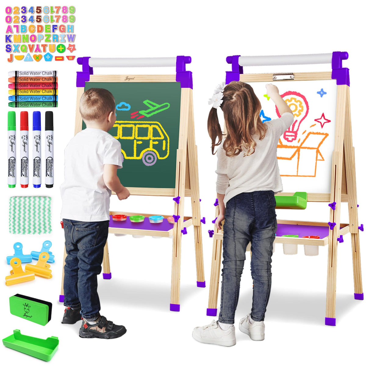Adjustable Wooden Art Easel with Paper Roll and Drawing Board
