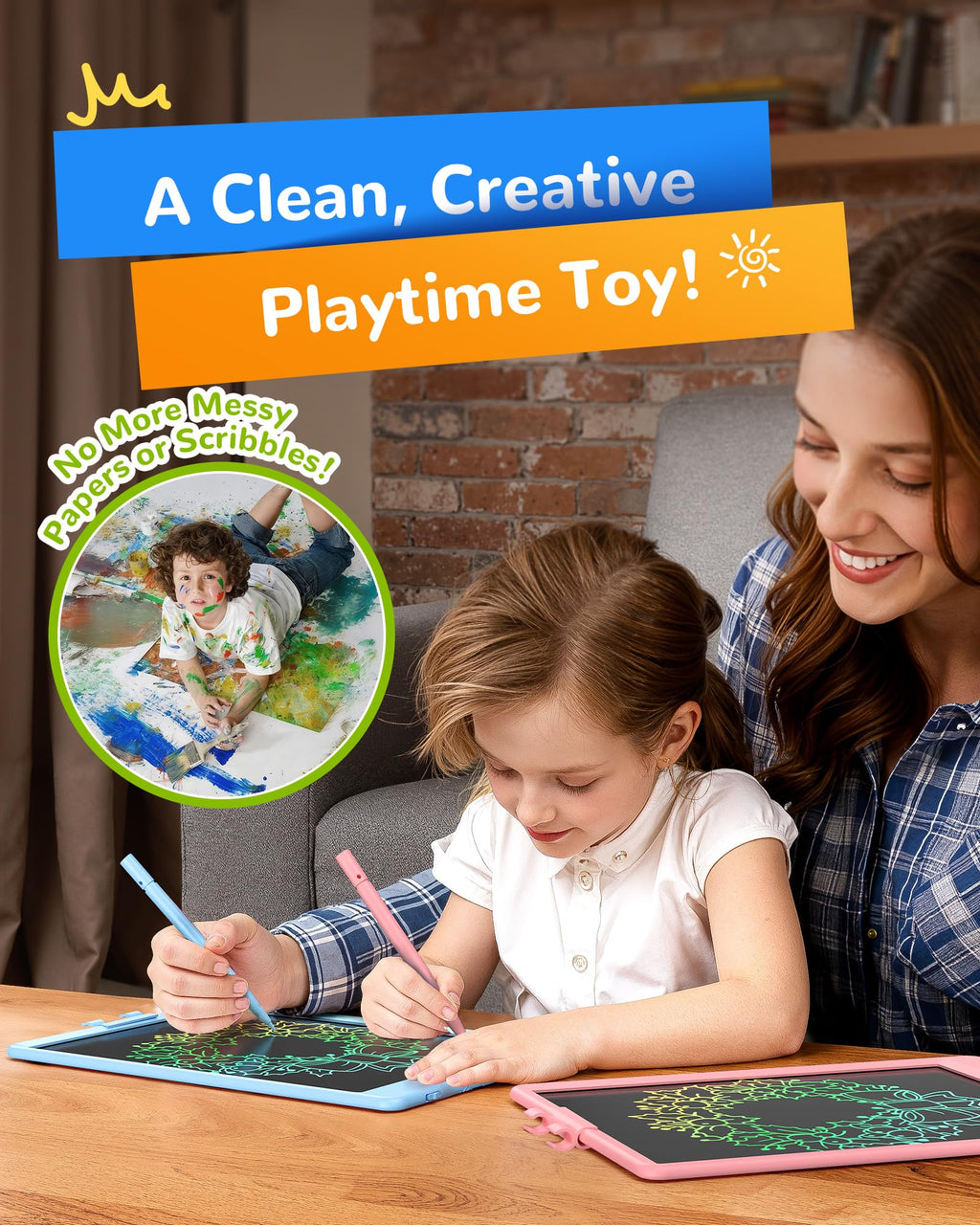 LCD Writing Tablet with Colorful Reusable Doodle Board