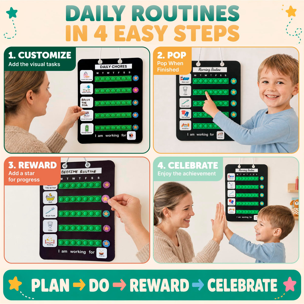 Kids Magnetic Visual Schedule and Chore Chart with 100 Picture Cards