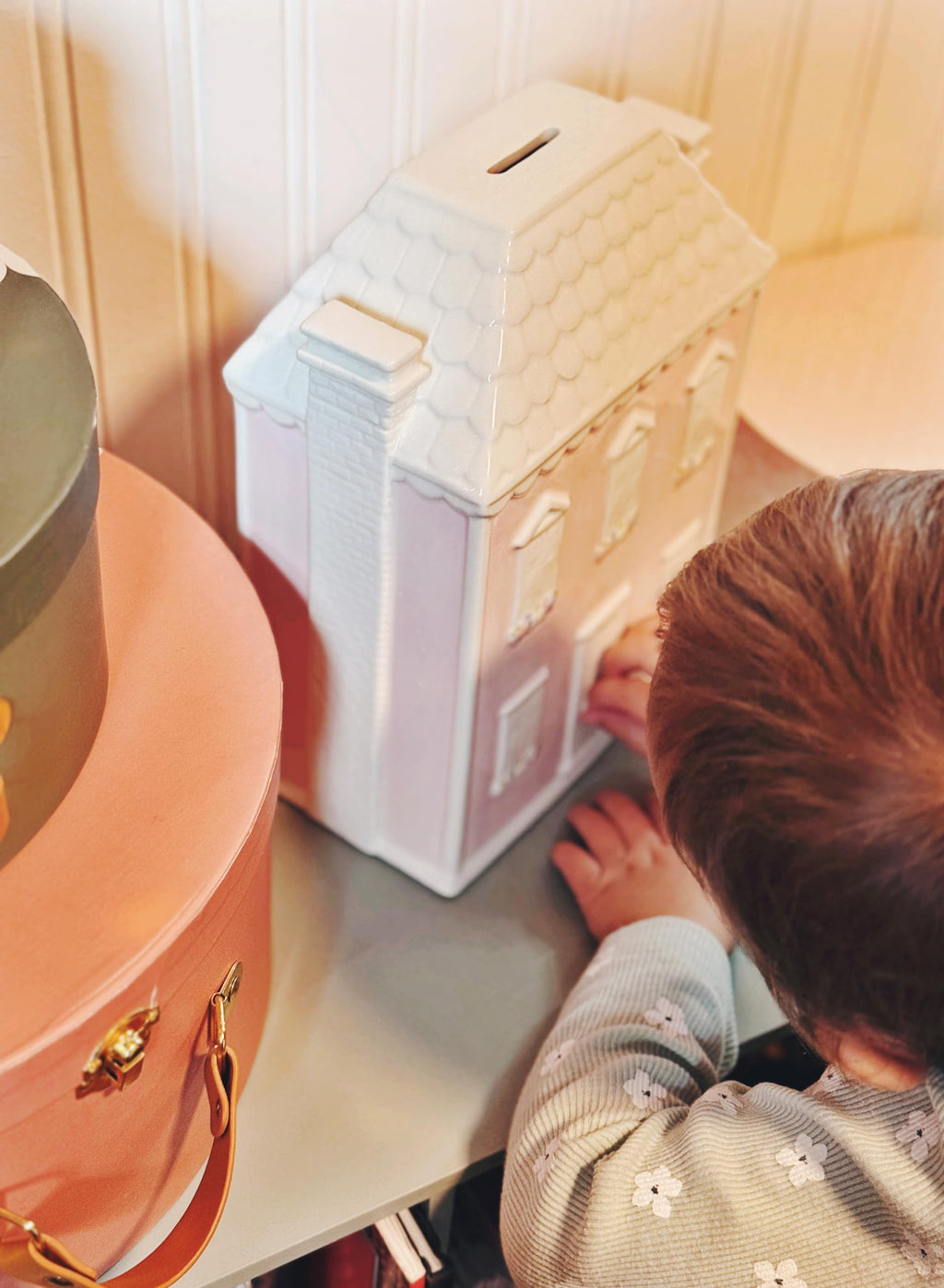Pink Dollhouse Ceramic Savings Bank for Girls and Kids