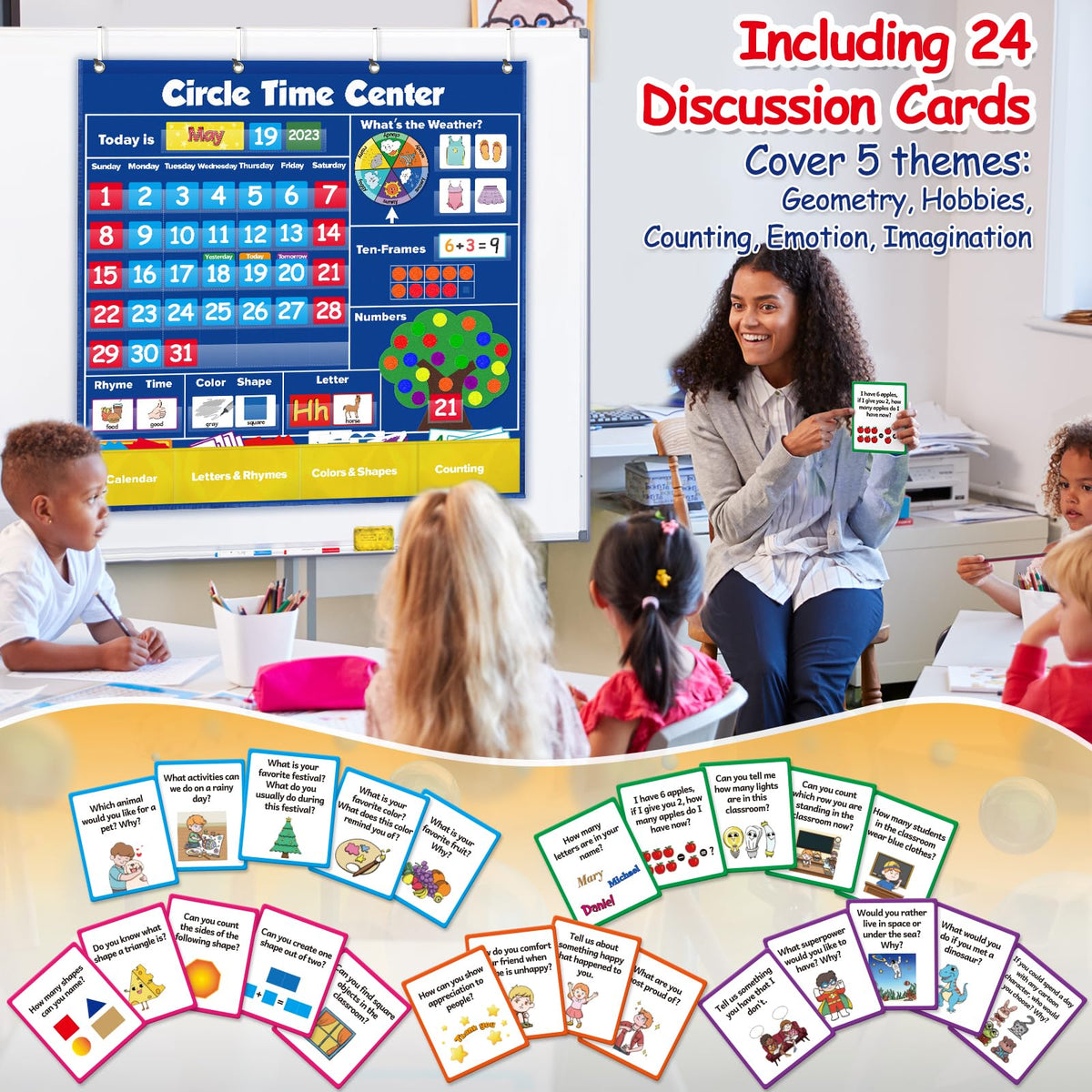 Circle Time Pocket Chart Calendar with Shapes Colors and Numbers