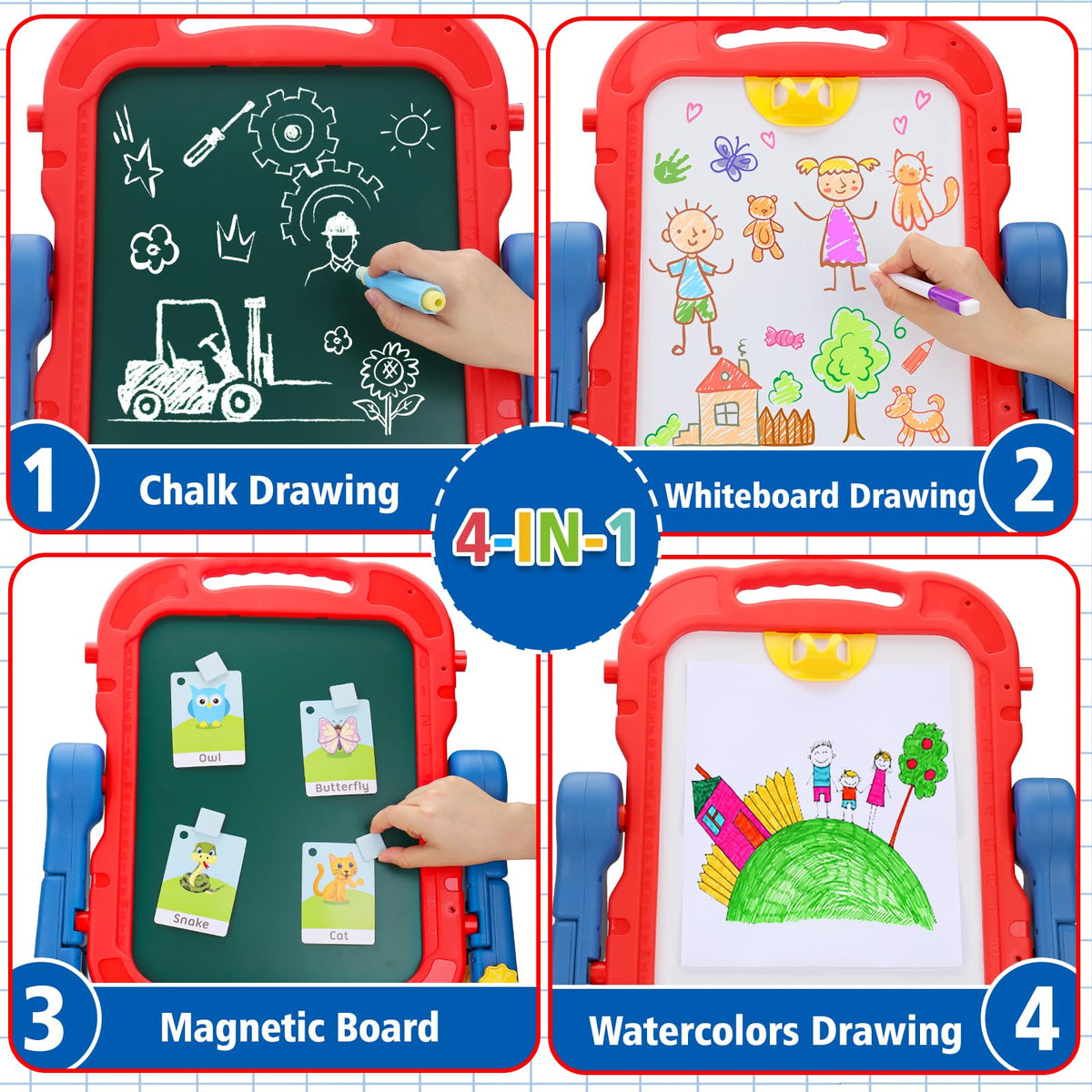 Adjustable Kids Easel with Magnetic Whiteboard and Chalkboard