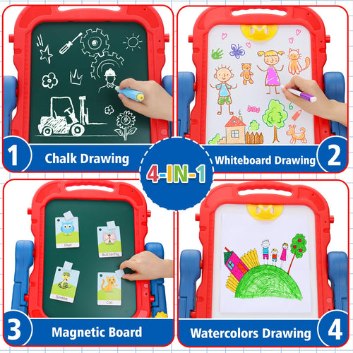 Adjustable Kids Easel with Magnetic Whiteboard and Chalkboard