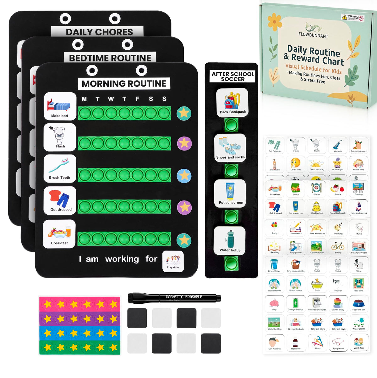 Kids Magnetic Visual Schedule and Chore Chart with 100 Picture Cards