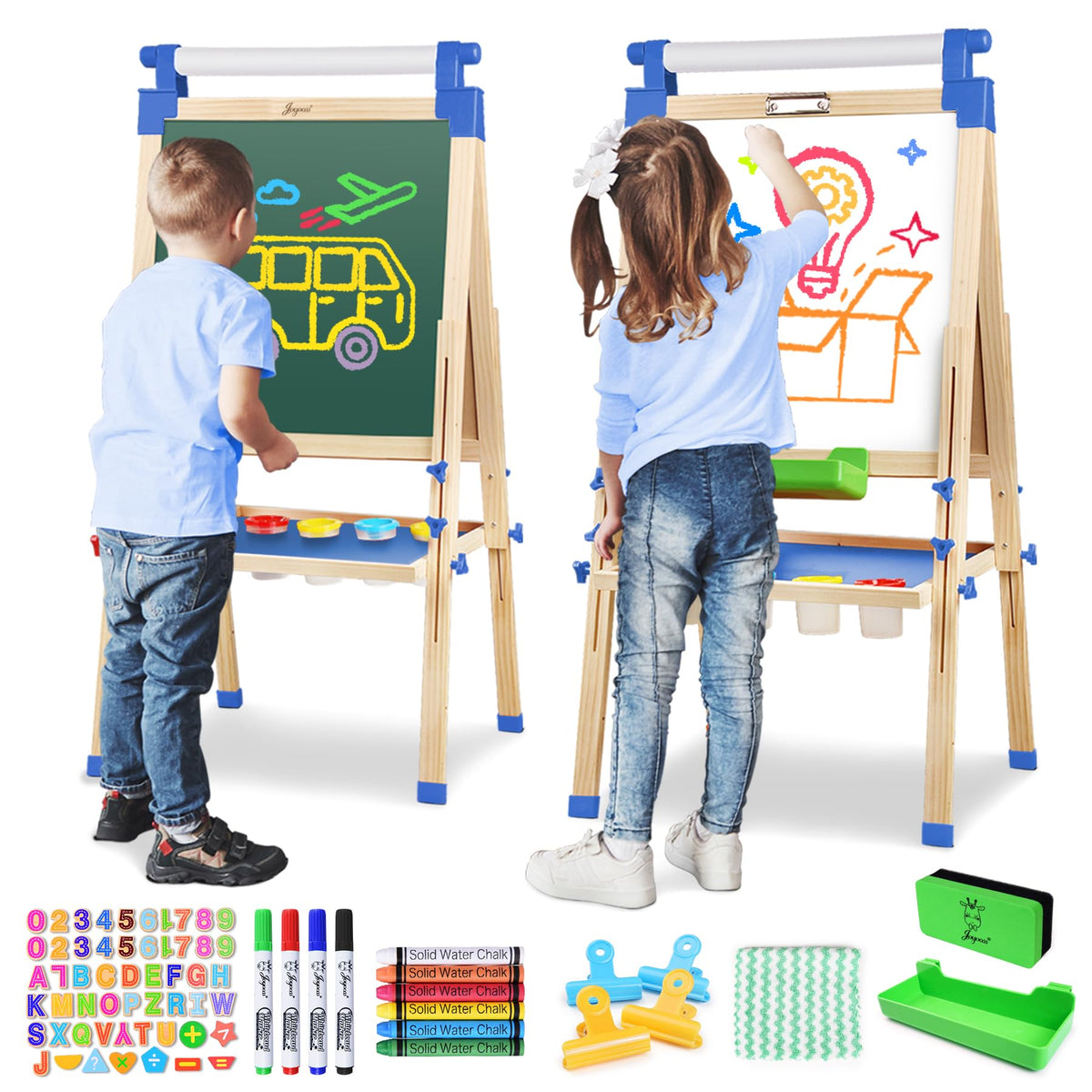 Adjustable Wooden Art Easel with Paper Roll and Drawing Board