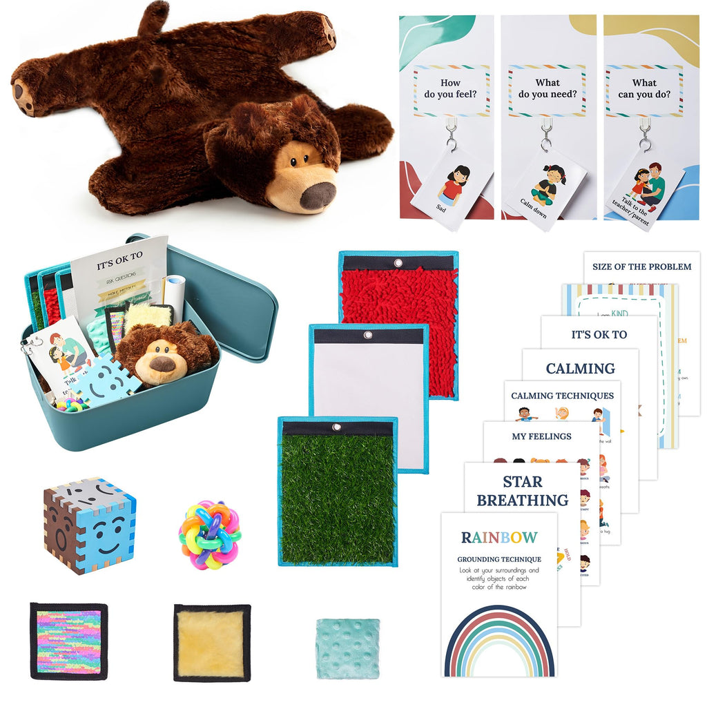 Calm Down Corner Kit with Plush Sensory Toys and Posters