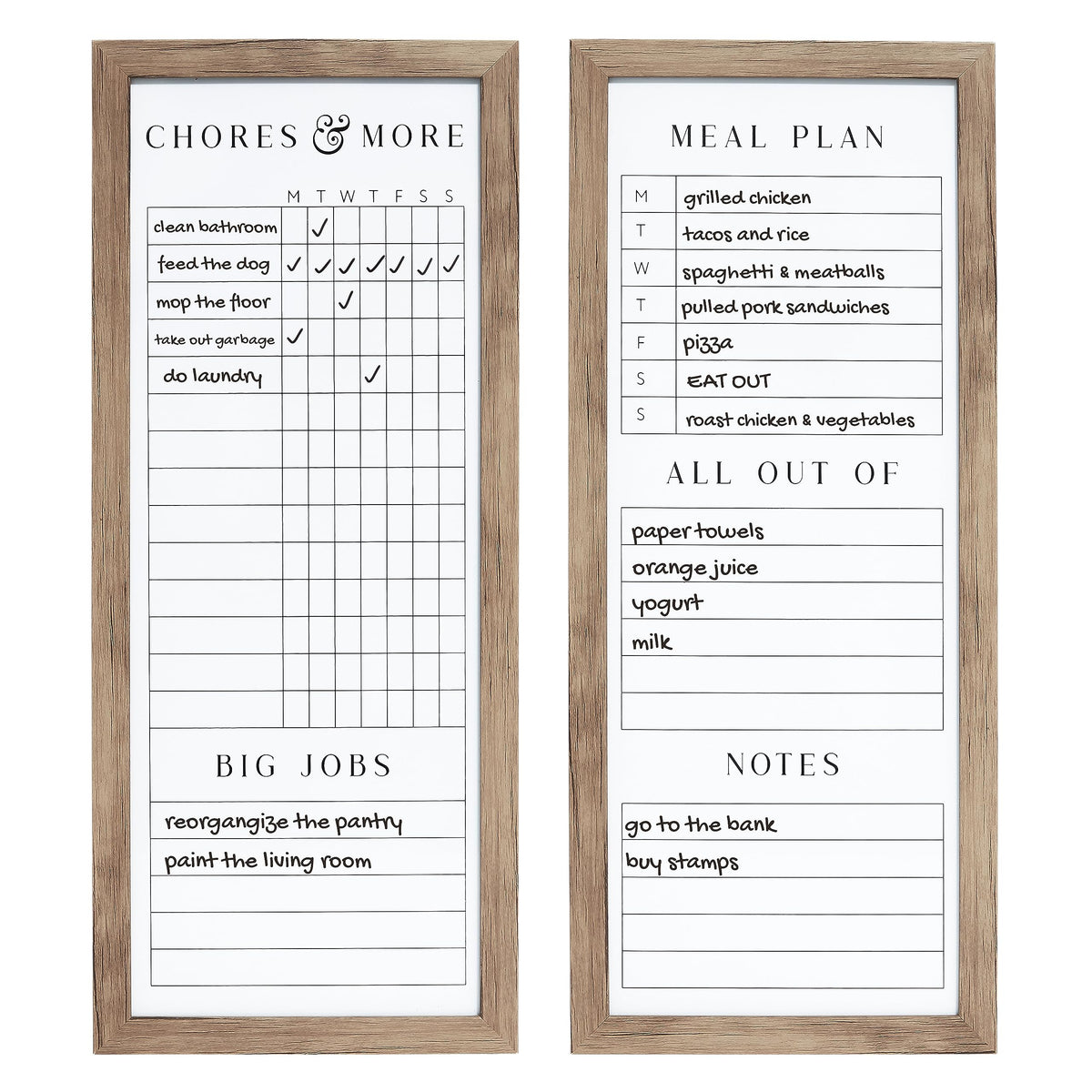 Two Dry Erase Family Planner Boards for Chores Meals and Lists