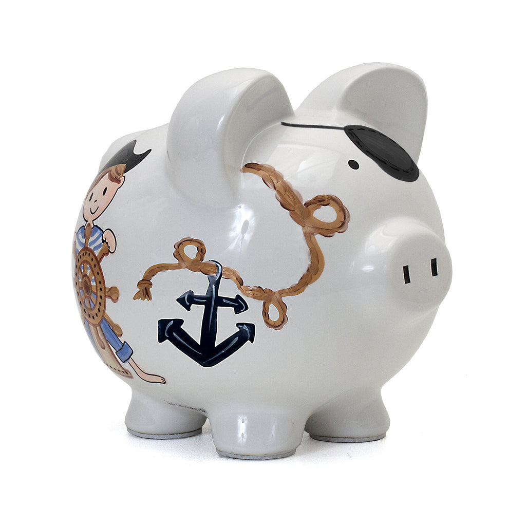 Ceramic Piggy Bank for Boys Kids Savings and Nursery Decor