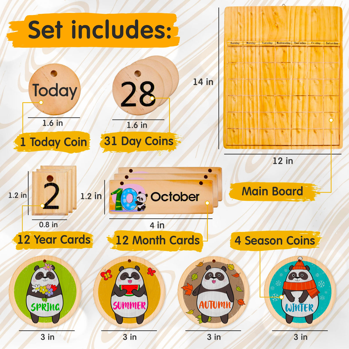 Montessori Wooden Perpetual Calendar for Kids Learning Dates