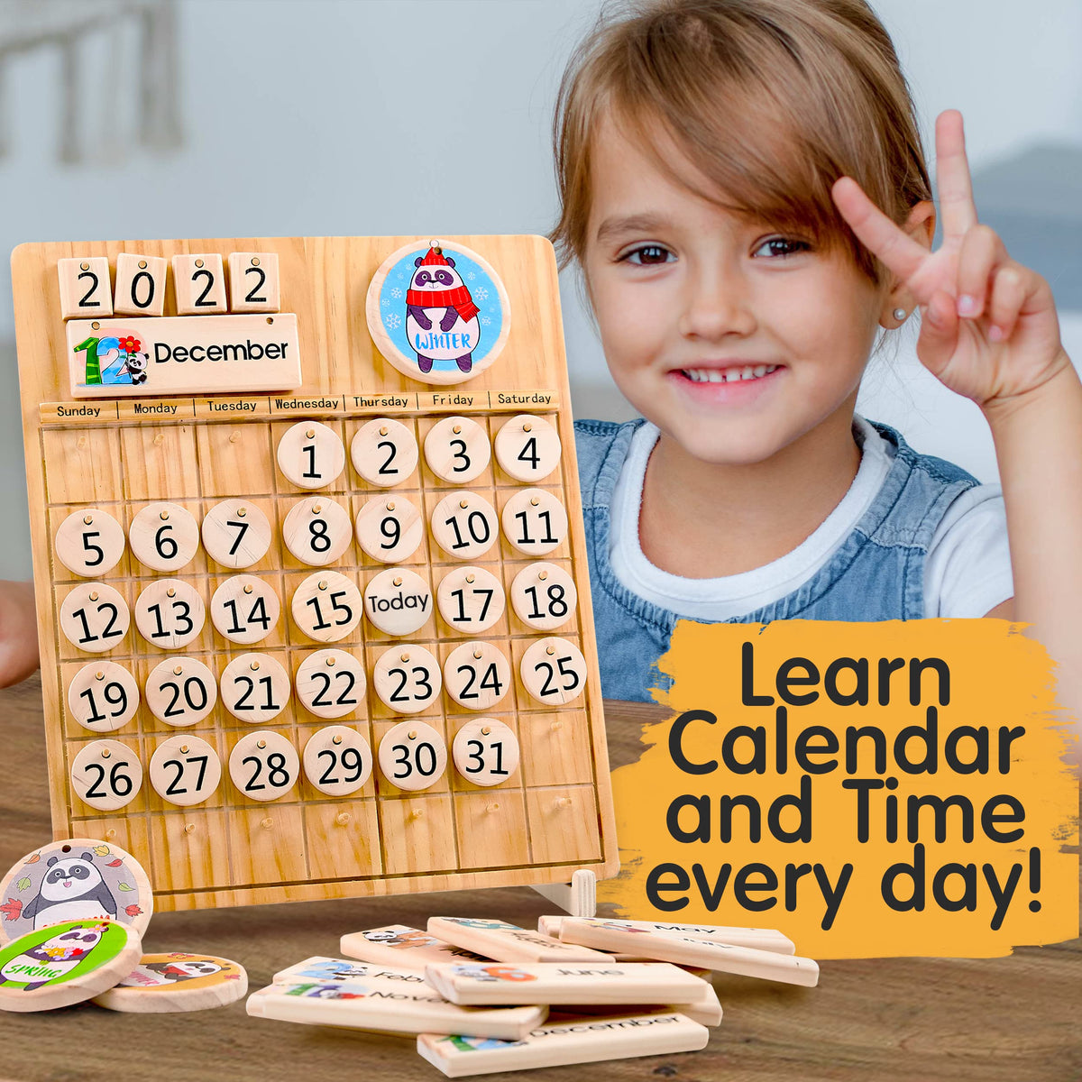 Montessori Wooden Perpetual Calendar for Kids Learning Dates